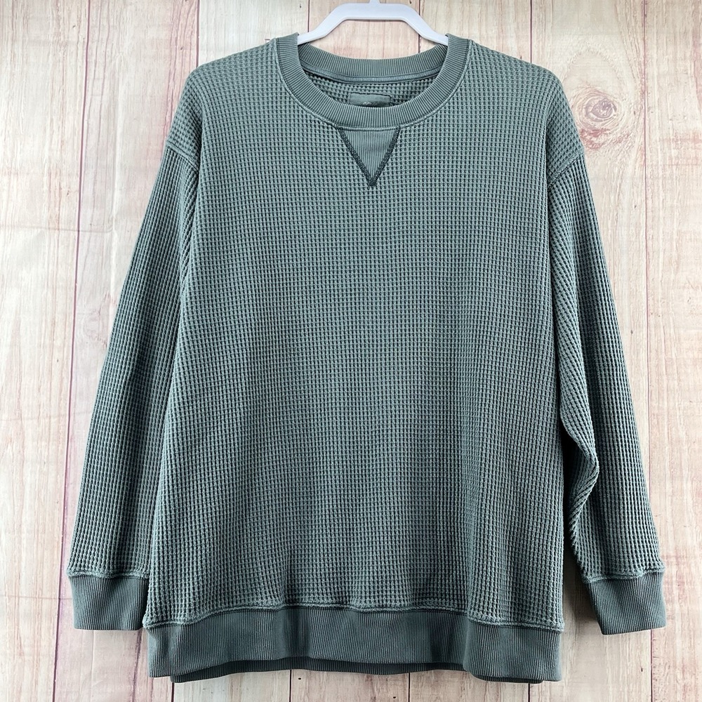 Aerie Olive Waffle Knit Crew Neck Sweater